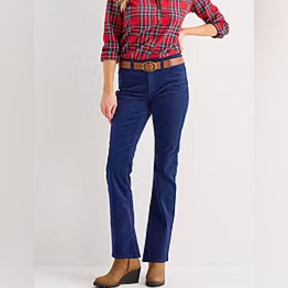 St. John's Bay Womens Mid Rise Bootcut Corduroy Stretch Pant. Navy Size 12P - Picture 1 of 7